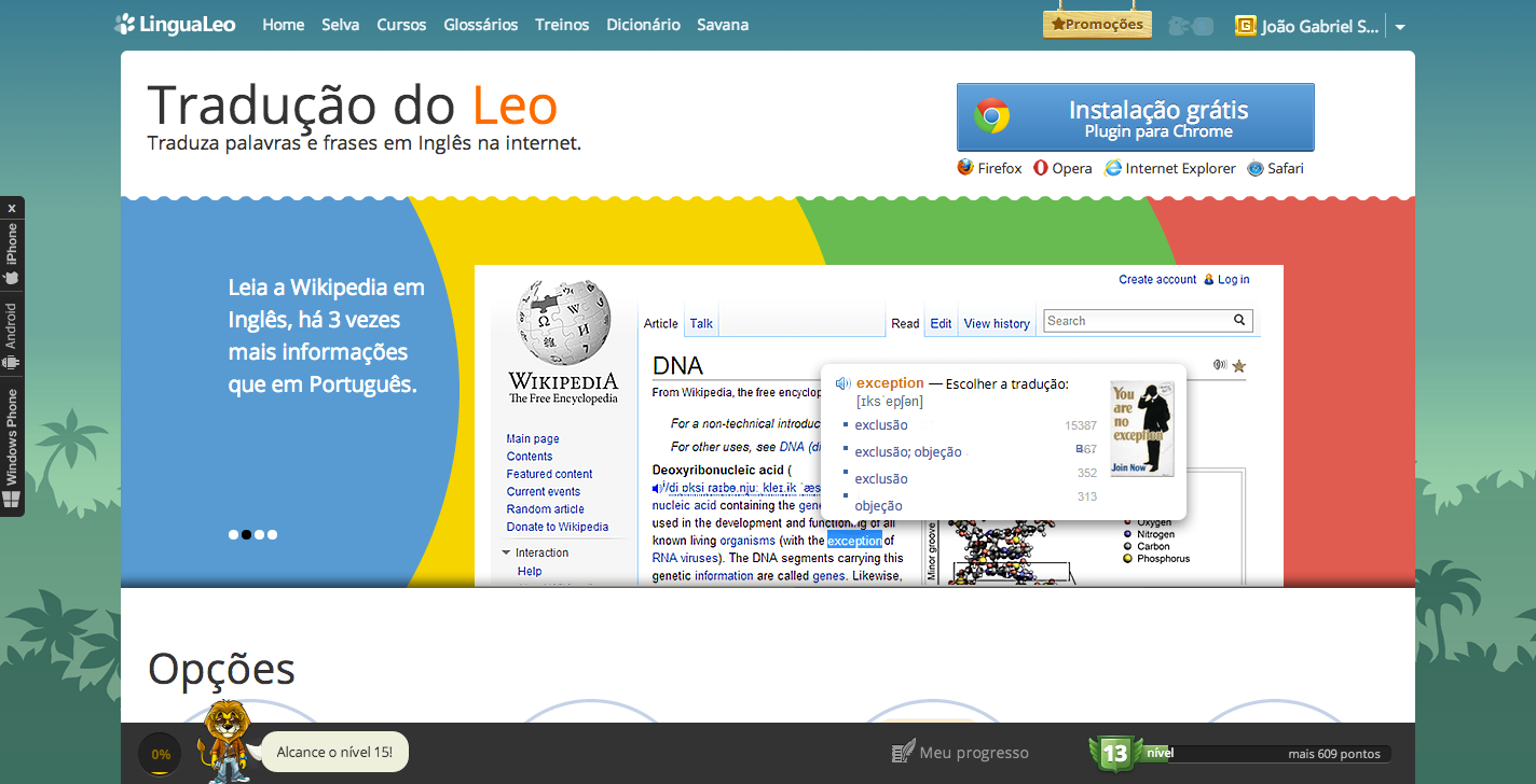 Extensões para navegadores do Leo
